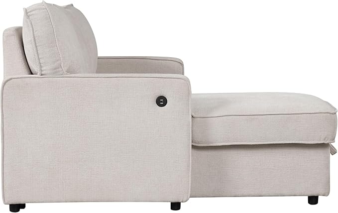 LUMISOL 89 Convertible Sleeper Sofa Bed Modern L-Shaped Sectional Sofa Pull Out Couch with Chaise Chenille Sofa Bed with Cup Holder USB Ports for Living Room Small Apartment Beige