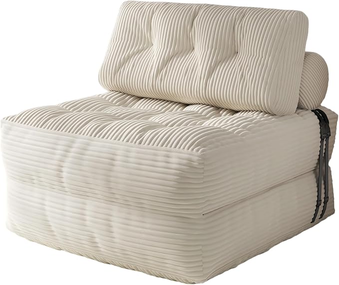 Folding Sofa Bed Convertible Foam Couch Bed Comfy Foldable Mattress Sleeper Chair with Pillow Small Floor Sofa Lounge for Living Room Bedroom Apartment Small Space Beige