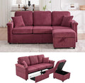 76'' Sectional Sofa Couches for Living Room 3 Seat L-Shaped Couch with Storage &amp Ottoman Corduroy Convertible Sofas with Chaise Apartment with USB Charging Cup Holder (Wine Red)