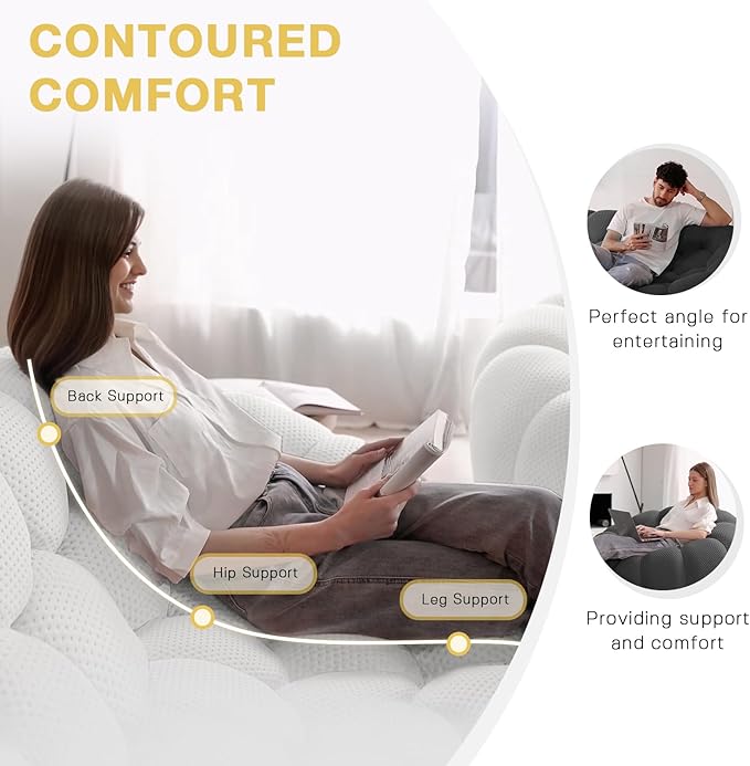 WJShome Bubble Couch98'' Modern Curved Sofa 3 Seater Morden Lazy Floor Sofa Memory Foam Bean Bag Floor Couch Lounge Chair for Living Room Office Apartment-Gray