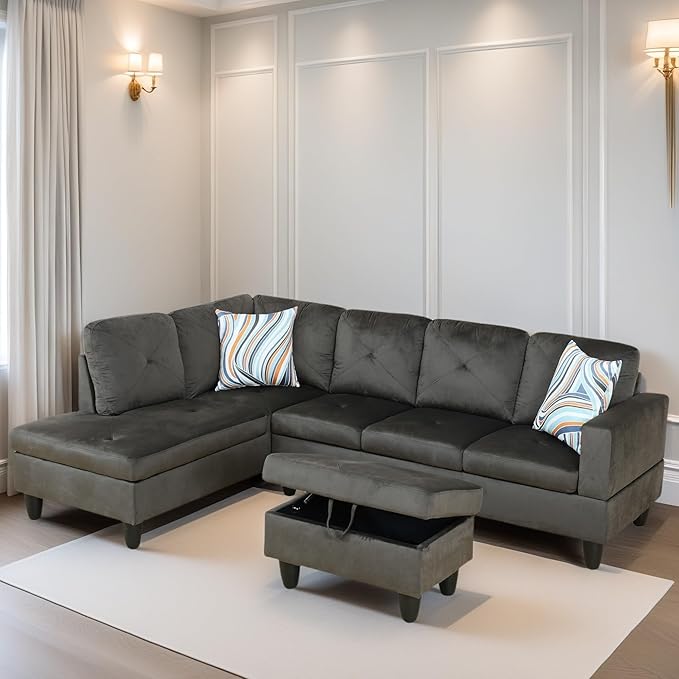 FONTOI L Shaped Sectional Couch Sofa Modern Couches for Living Room Comfy 4 Seat Modular Sectional Sofa with Ottoman Storage for Bedroom Apartment Coffee