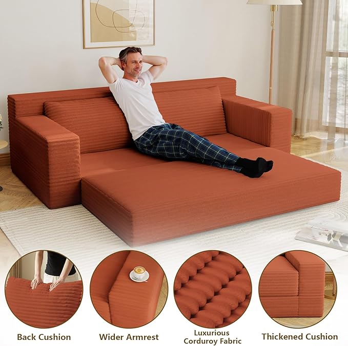 70.78 Loveseat Sofa Modern Small Corduroy Couch Comfy Deep Seat for Living Room Bedroom Apartment Home Office No Assembly Orange