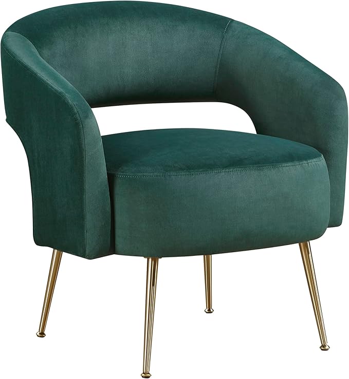 Lexicon Mid-Century Modern Velvet Accent Chair with Open Back Gold Metal Legs Upholstered Curved Barrel Armchair for Living Room/Bedroom/Office Easy Assembly Dark Green