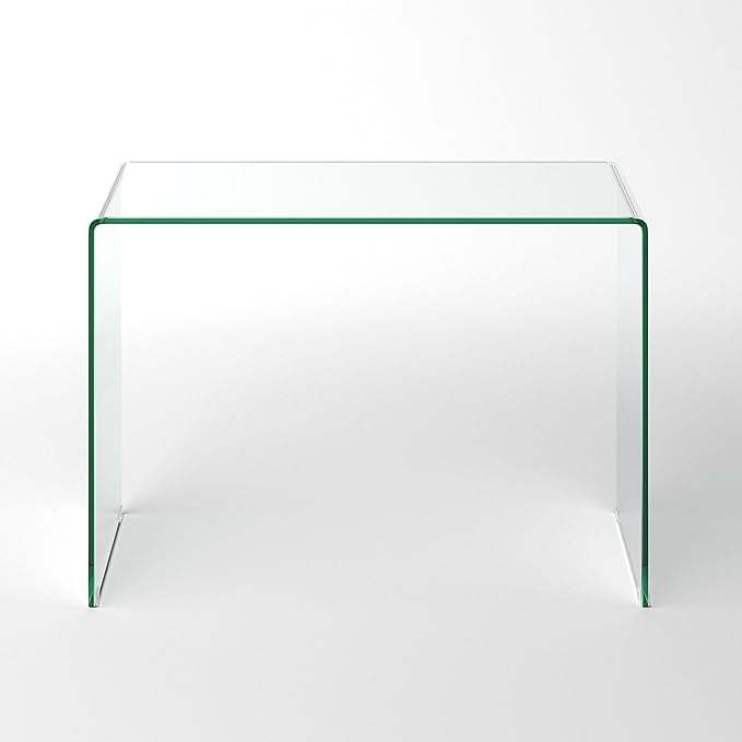 Neos Modern Furniture Bent Glass Computer Desk Rectangular Shaped PC Laptop Workstation Table for Home Office Clear