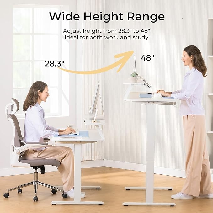 COMHOMA Electric Standing Desk with Drawers 55 x 24 Inch Sit Stand up Desk with Monitor Stand Laptop Stand Height Adjustable Ergonomic Home Office Computer Desks with Memory Preset Controller