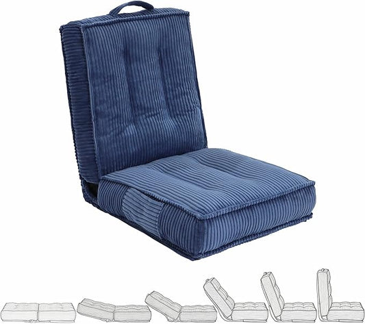 Adjustable Floor Chair with Back Support 6-Position Folding Meditation Chair Floor Sofa Chairs for Adults Comfy Accent Chairs for Reading Gaming Living Room Bedroom Navy Blue