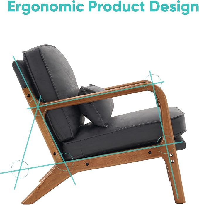 JOYBASE Lounge Accent Chair Mid Century Modern Chair Arm Chair Wood Frame Armchair for Living Room Bedroom (Dark Grey Bronzing Cloth)