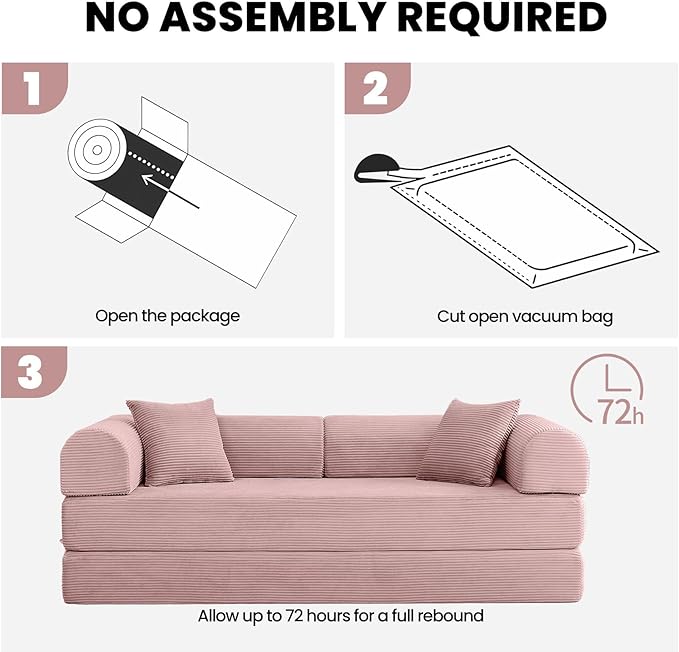 79 Convertible Sofa Bed 5-in-1 Modular Folding Boneless Couch Pull Out Floor Sleeper Cozy Lounger for Living Room or Bedroom Multi-Purpose Foldable Sofa (Pink)
