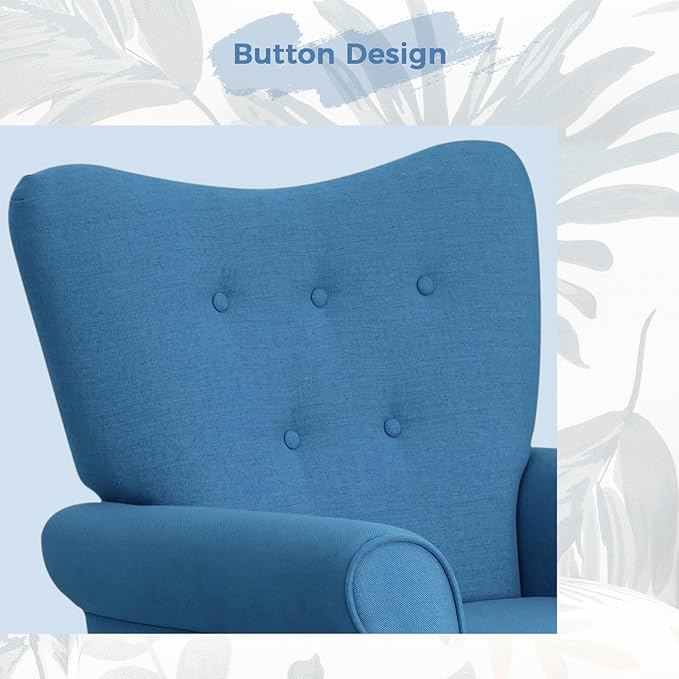 MELLCOM Mid Century Wingback Arm ChairModern Upholstered Fabric High Back Accent Chair with Wood LegsUpholstered Single Sofa Club Chair for Living Room Bedroom Home Office Blue