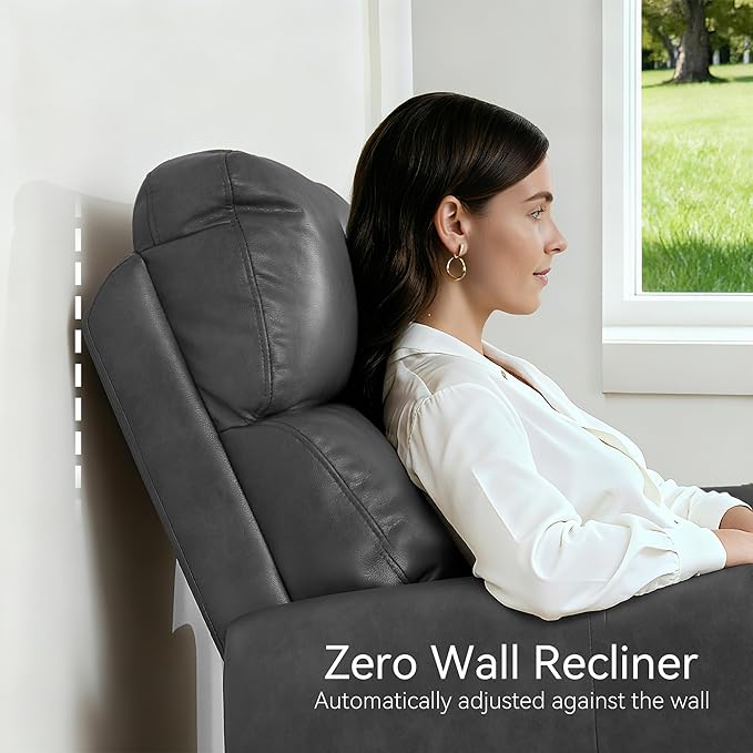 MCombo Power Small Recliners for Small Spaces Living Room RVs Modern Style Zero Wall Hugger Recliners Chair with Lumbar Support USB&ampCharging Ports FSC Certified Faux Leather PR699 (Dark Grey