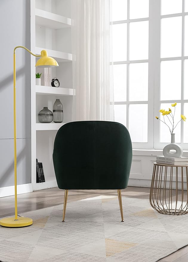 Modern Ergonomics Soft Velvet Fabric Material Accent Chair with Gold Legs and Adjustable Feet Screws for Indoor Home Living RoomDark Green