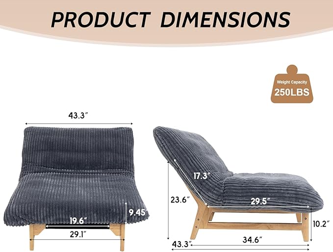 Comfy Lounge Chair Cozy Striped Corduroy Accent Seating with Solid Rubber Wood Frame Soft Plush Cloud Comfort for Living Room Bedroom &amp Reading CornerGray