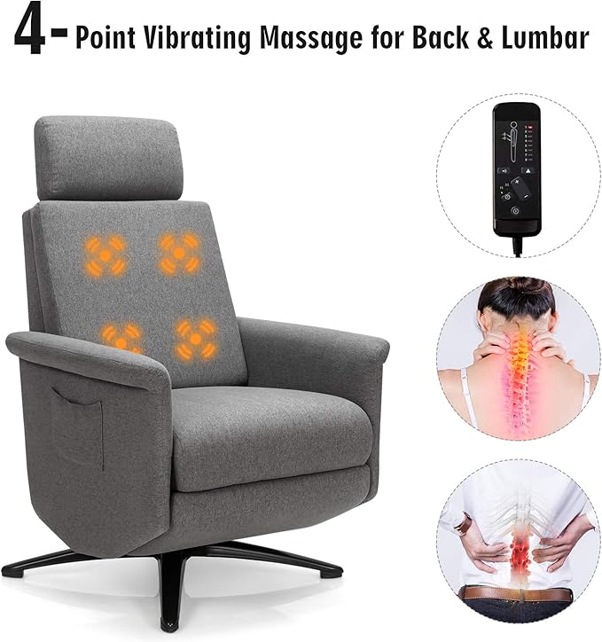 Giantex Recliner Chair with Vibration Massage 360 Degree Swivel Reclining Sofa Chair Adjustable Headrest &amp Footrest Ergonomic Recliner Chair with Side Pocket &amp Remote Control for Living Roo