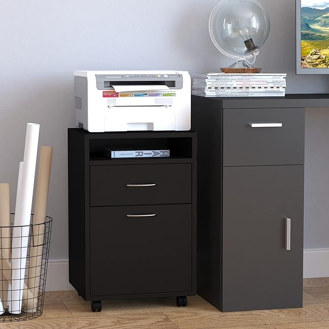 Black Mobile File Cabinet Small Rolling Filing Cabinet for Home OfficePrinter Stand with Door &amp Drawer &amp Shelves for A4 Letter-Size Documents15.75 x 13.75 x 23.5 Inches Office Pedestal Fil