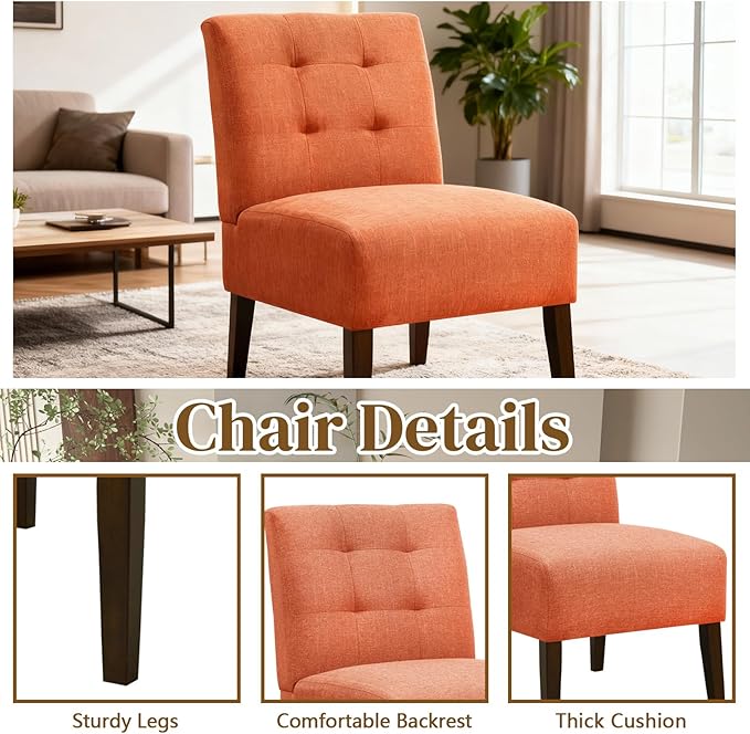 Anwick Orange Modern Accent Chair Mid Century Upholstered Living Room Chair with Wood Legs Comfy Small Accent Chair with Back for Small Spaces Office Bedroom Reading Spaces (Orange1)