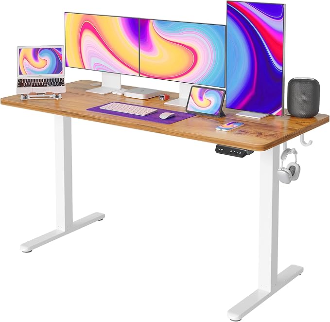 FEZIBO 63x24 Electric Height Adjustable Standing Desk Ergonomic Sit-Stand Home Office Workstation Light Rustic