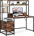 LITTLE TREE Computer Desk with Drawers and Hutch Rustic Office Desk with Storage Shelves for Home Office