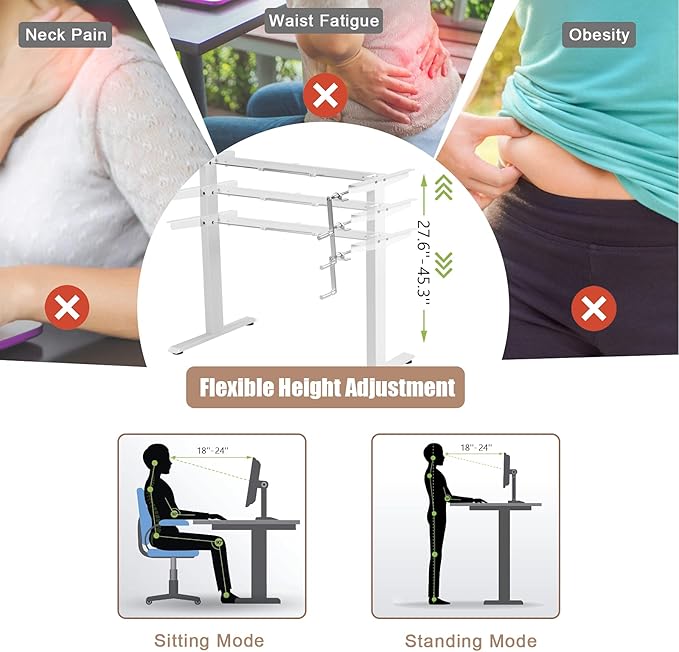 Tangkula Hand Crank Stand Up Desk Frame Manual Height Adjustable Standing Workstation with Foldable Crank Handle Cable Management Tray Headphone Hook Ergonomic Sit Stand Desk Frame for Home Office