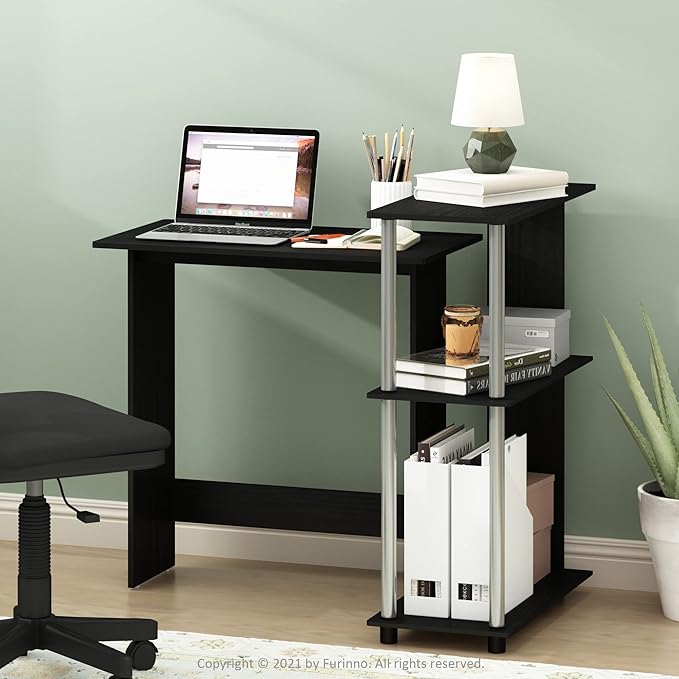 Furinno Abbott Corner Computer Desk with Bookshelf Americano/Chrome