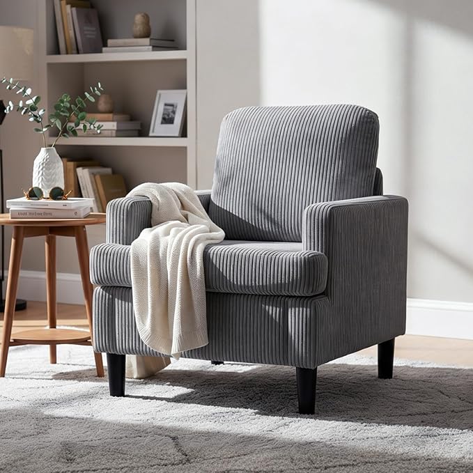 Modern Accent Chair Cozy Living Room Chairs Mid Century Modern Accent Chairs Reading Chair with Armrests for Living Room Bedroom and Study（Grey）