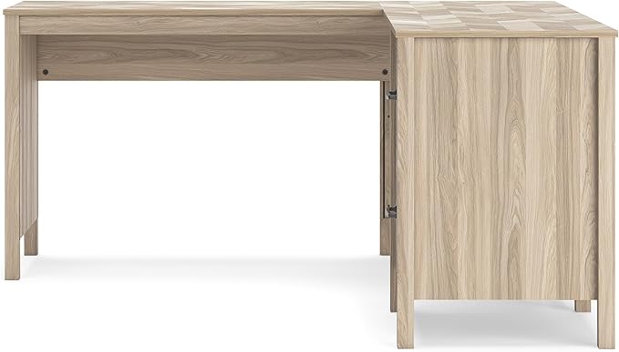 Signature Design by Ashley Battelle Casual L-Shaped Chevron Pattern 60 Home Office Desk with Return Drawer and Cabinet Light Brown