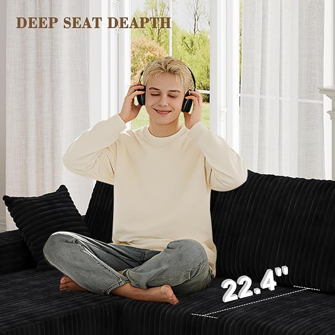 107 Sectional Couches 4 Seat Modular Sectional Sofa with Left Chaise Lounge Boneless Cloud Couch Upholstered Couch for Apartment Living Room No Assembly Required (Black Stripe)