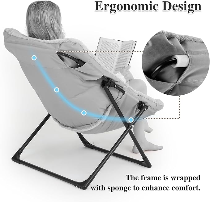 Comfy Saucer Chair for Adults Soft Faux Fur Bedroom Chair Accent Dorm Chairs Flexible Living Room Reading Chairs Oversized Folding Seat for Teens X-Large Brown