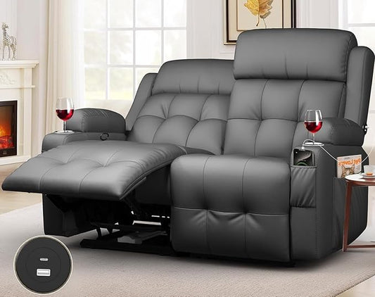 Reclining Loveseat with Pebble Texture Fabric Loveseat Recliner with USB/Type C Ports Storage &amp Cup Holders RV Wall Hugger Recliner Sofa for Living Room &amp Home Theater &amp RV