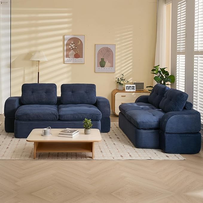 Sofa Bed Couch Convertible Futon Sofa Bed Foldable Boneless Couch No Assembly Love Seat Mattress Sleeper for Living Room Bedroom Apartment Navy