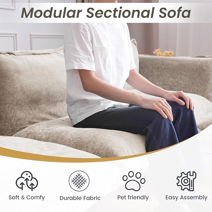 WJShome Velvet Modular Sectional Couch 74 Loveseat Cloud Couch with Deep Seat Sofa 2-Seater Sofa with Removable Cushions for Livingroom with 8 High Legs for Small SpacesOatmeal