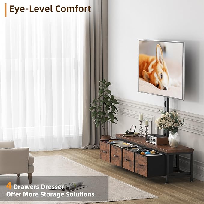 TV Stand with Mount &amp 4 Drawers Entertainment Center up to 75 inch TV Modern Media Console Fabric Dresser TV Stand for Living Room Bedroom