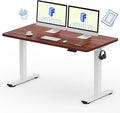 FLEXISPOT EN1 One-Piece Standing Desk with 1-Inch Thick Seamless Desktop 55x28 Electric Height Adjustable Desk for Home Office Multi-Monitor Setups &amp Easy Assembly Mahogany