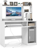 COSTWAY White Modern Large Computer Desk with Storage Shelf Office Desk with Hutch CPU Stand &amp Keyboard Tray Home PC Desk with Bookshelf for Bedroom Study Living Room