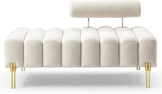 NIOIIKIT 53.2 Modern Loveseat Sofa Couch Upholstered Accent Sofa with Golden Legs and Adjustable Backrest Small Teddy Fleece Couches for Bedroom Living Room Compact Small Space (Beige Teddy)