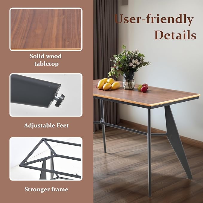 Modern Industrial Table with Heavy-Duty Steel Frame 47.3 x 23.6 Rectangular Tabletop Walnut Oak Finish Home Office Computer Desk Workstation Writing Desk Minimalist for Small Spaces