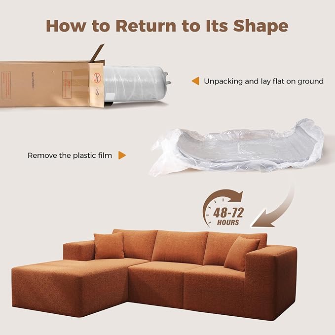 108 Sectional Couches 4 Seat Modular Sectional Sofa with Left Chaise Lounge Boneless Cloud Couch L-Shape Upholstered Couch for Apartment Living Room No Assembly Required (Orange)