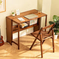 40 Inch Computer Desk with Bookshelf Bamboo Folding Desk Foldable Writing Desk Home Office Table Freestanding Makeup Workstation Dark Brown for Home Office