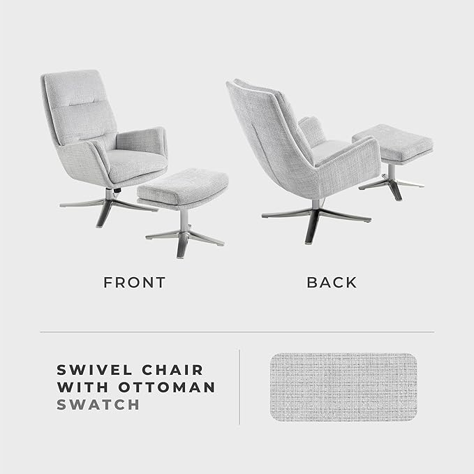 Lexicon 360 Degree Swivel Accent Chair with Ottoman Chenille Upholstered Swivel Lounge Chair with Armrest Criss-Cross Legs and Footstool for Living Room/Office/Bedroom Gray