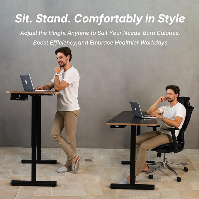 NearHub Dual Motor Electric Standing Desk Solid 48 x 24 Height Adjustable Sit Stand Desk Premium Whole Piece Top Memory Controller Ergonomic Work Desks for Home Office (OD30 Black 48”×24”)