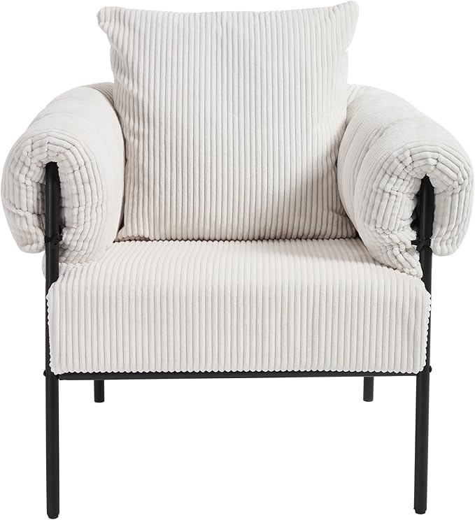 Modern Velvet Accent Chairs Set of 1 Comfy Large Living Room Sofa Chair Upholstered Fabric Armchair with Pillow and Metal Legs for Office/Bedroom/Reading Beige