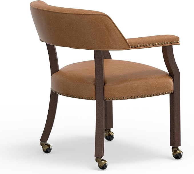 Modern Accent Chair Upholstered PU Leather Barrel Armchairs with Rubberwood Legs Comfy Lounge Arm Chair Hollow-Out Side Club Chair for Living Room Bedroom Office (Walnut Brown)