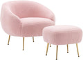 Modern Comfy Leisure Accent Chair Teddy Short Plush Particle Velvet Armchair with Ottoman for Living Room