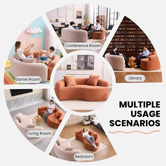 66.9'' Modular Sectional Loveseat Chenille Upholstered Boneless Curved Loveseat with Deep SeatCombination Round Sofa for Coffee Shop Game Room Office (Coral 66.9 Inch)