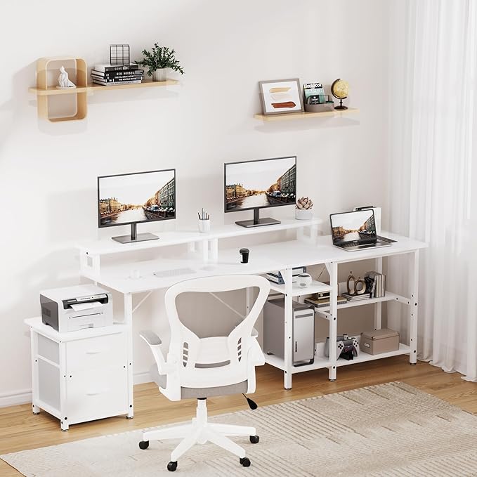 Office Desk L Shape with File Drawers&ampPower OutletYOUNGAR 69.3 Inch Reversible L Shaped Computer DesksCorner L Shape or Long Desk Set up Monitor Stand &ampStorage Shelves LED Lights&ampCPU Sta