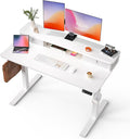 FiCiHi 48x24 Inch Standing Desk with Drawers C-Clamp Mount Compatible Electric Adjustable Height Computer Stand Up Desks Home Office Sit Stand Table with 3 Preset Heights White