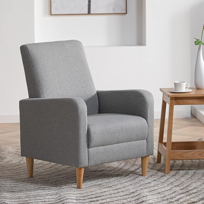 COLAMY Modern Accent Living Room Chairs Set of 2 Upholstered Fabric Armchair Reading Side Chair Single Sofa with Back Pillow Light Grey