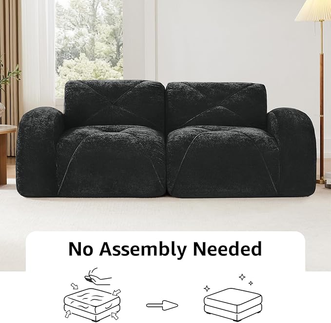 110.6'' Modular U Shaped Sectional Couches for Living Room Modern Velvet Cozy Boneless Sofa with 2 Ottoman No Assembly Required Comfy Couch Black Cloud Boneless Couch in a Box Sofas para Sala