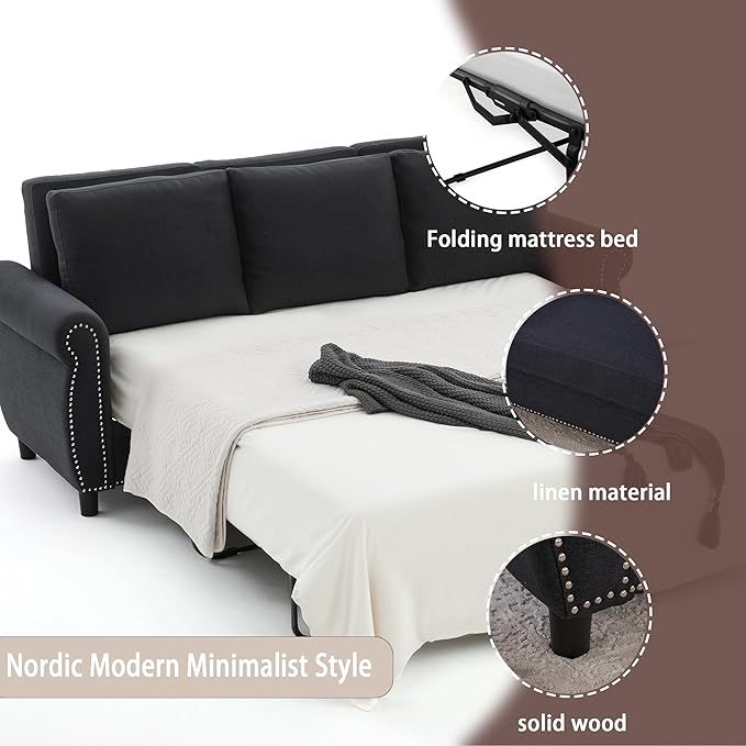 Pull Out Sofa Bed Queen Sleeper Couch with Memory Foam Mattress Large Sofa Sleeper Pullout Sofa Bed for Living Room Office (Deep Grey 81.5 Queen Size)