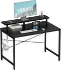 Pamray 32 Inch Small Computer Desk with Monitor Stand Simple Office Desk with Headphone Hook for Small Spaces Kids Study Writing Table for Bedroom Black