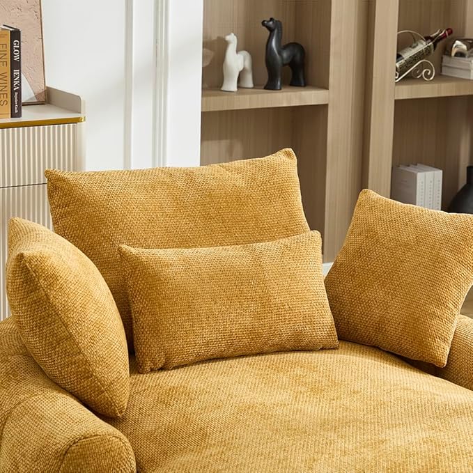 Oversized Chaise Lounge Indoor Deep Seat Boneless Sofa Bed with Throw Pillows Plush Chenille Fabric No Assembly Required Comfy Sleeper Sofa for Living Room Bedroom (YELLOW Without pocket)